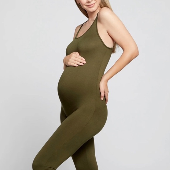 Bumpsuit Maternity The Kate Sleeveless Stretch-woven Unitard In Olive - Small - Picture 5 of 13